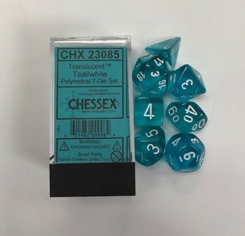 CHX 23085 Chessex Dice Set Translucent Teal/white Polydice  