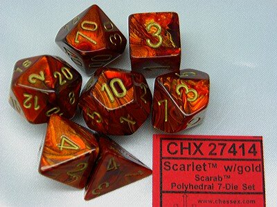 CHX 27414 Chessex Dice Set Scarab Scarlet/gold Polydice 