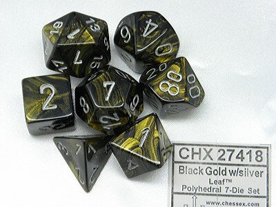 CHX 27418 Chessex Dice Set Leaf Black Gold/silver 