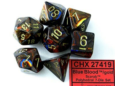 CHX 27419 Chessex Dice Set Scarab Blue Blood/gold 