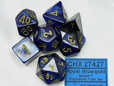 CHX 27427 Chessex Dice Set Scarab Royal Blue/gold Polydice 