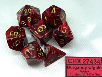 CHX 27434 Chessex Dice Set Vortex Burgundy/gold Polydice 