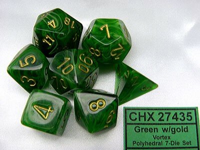CHX 27435 Chessex Vortex Green/gold Polydice Dobbelsteen Set 