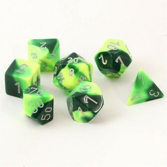 CHX 26454 Chessex Dice Set Green-Yellow w/Silver