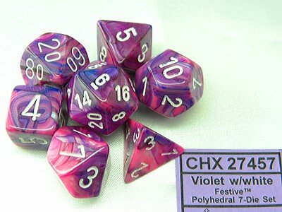 CHX 27457 Festive Violet/white Polydice Dobbelsteen Set 