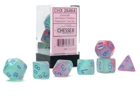 CHX 26464 Gemini Polyhedral Gel Green-Pink/blue Luminary Dobbelstenen Set
