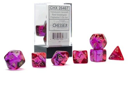 CHX 26467 Gemini Polyhedral Translucent Red-Violet/gold Dobbelstenen Set 