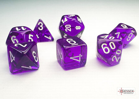 CHX 20377 Translucent Mini-Polyhedral Purple/white Dobbelsteen Set (7 stuks)
