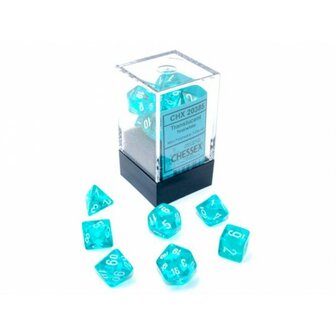 CHX 20385 Translucent Mini-Polyhedral Teal/white Dobbelsteen Set (7 stuks)