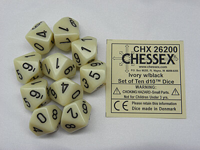 CHX 26200 Opaque Ivory/black D10 Dobbelsteen Set (10 stuks)