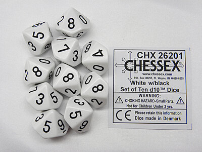 CHX 26201 Opaque White/black D10 Dobbelsteen Set (10 stuks)