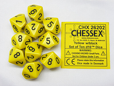 CHX 26202 Opaque Yellow/black D10 Dobbelsteen Set (10 stuks)