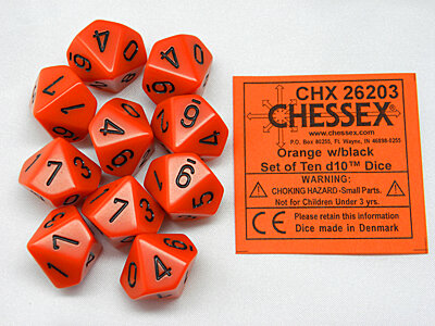 CHX 26203 Opaque Orange/black D10 Dobbelsteen Set (10 stuks)