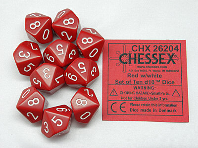 CHX 26204 Opaque Red/white D10 Dobbelsteen Set (10 stuks)