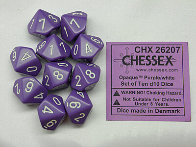 CHX 26207 Opaque Purple/white D10 Dobbelsteen Set (10 stuks)