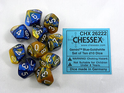 CHX 26222 Gemini Blue-Gold/white D10 Dobbelsteen Set (10 stuks)
