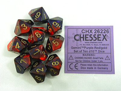 CHX 26226 Gemini Purple-Red/gold D10 Dobbelsteen Set (10 stuks)