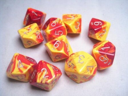 CHX 26250 Gemini Red-Yellow/silver D10 Dobbelsteen Set (10 stuks)