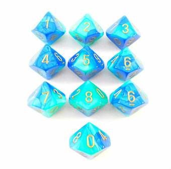 CHX 26259 Gemini Blue-Teal/gold D10 Dobbelsteen Set (10 stuks)