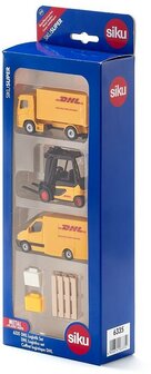 Siku DHL logistiek geschenkset inclusief vrachtwagen heftruck bezorgwagen pallets en pakketten metaal/kunststof geel bewegende onderdelen