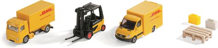 Siku DHL logistiek geschenkset inclusief vrachtwagen heftruck bezorgwagen pallets en pakketten metaal/kunststof geel bewegende onderdelen