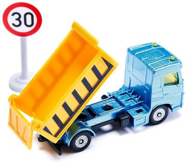Siku cadeauset bouwplaats incl. vrachtwagen heftruck wiellader 6 pallets 2 verkeersborden metaal/kunststof geel/blauw bewegende delen