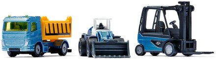 Siku cadeauset bouwplaats incl. vrachtwagen heftruck wiellader 6 pallets 2 verkeersborden metaal/kunststof geel/blauw bewegende delen