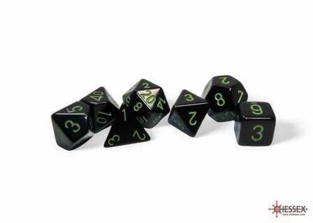CHX 25458 Opaque Black/green Polydice Dobbelsteen Set (7 stuks)