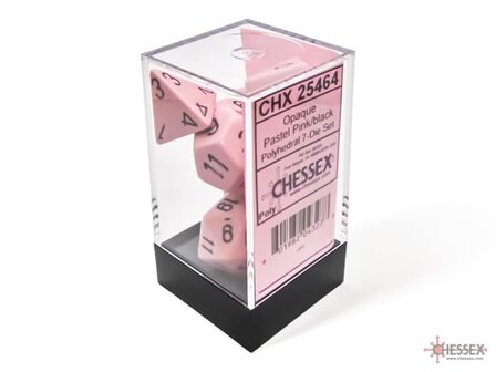 CHX 25464 Opaque Pastel Pink/black Polydice Dobbelsteen Set (7 stuks)