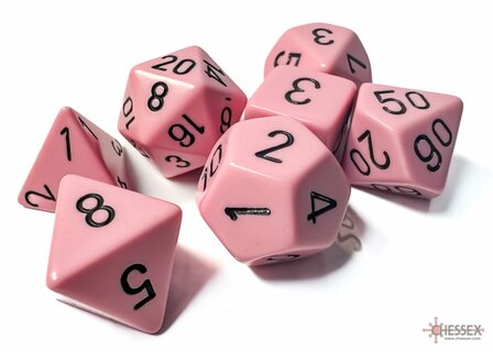 CHX 25464 Opaque Pastel Pink/black Polydice Dobbelsteen Set (7 stuks)