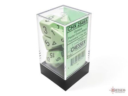CHX 25465 Opaque Pastel Green/black Polydice Dobbelsteen Set (7 stuks)