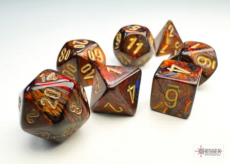 CHX 20419 Scarab Mini-Polyhedral Blue Blood/gold Dobbelsteen Set (7 stuks)