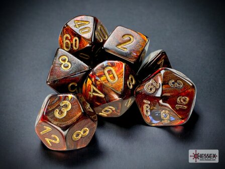 CHX 20419 Scarab Mini-Polyhedral Blue Blood/gold Dobbelsteen Set (7 stuks)
