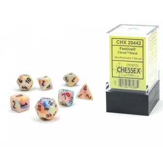 CHX 20442 Festive Mini-Polyhedral Circus/black Dobbelsteen Set (7 stuks)