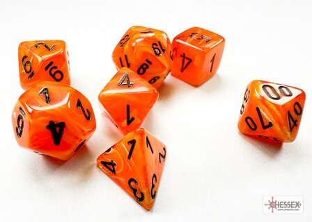 CHX 20433 Vortex Mini-Polyhedral Orange/black Dobbelsteen Set (7 stuks)