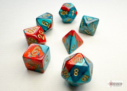 CHX 20662 Gemini Mini-Polyhedral Red-Teal/gold Dob