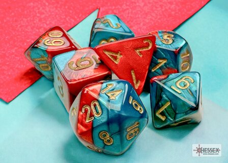 CHX 20662 Gemini Mini-Polyhedral Red-Teal/gold Dob