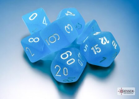 CHX 20416 Frosted Mini-Polyhedral Caribbean Blue/white Dobbelsteen Set (7 stuks)