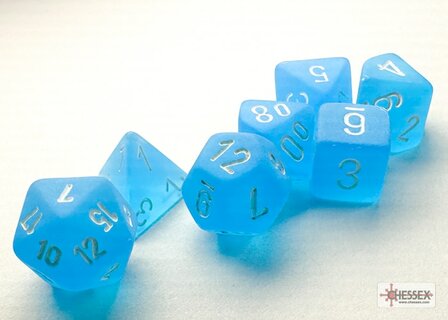 CHX 20416 Frosted Mini-Polyhedral Caribbean Blue/white Dobbelsteen Set (7 stuks)