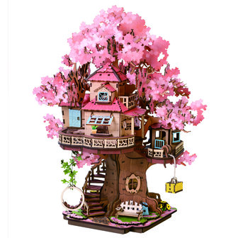 Robotime, DIY 3D Houten Modelbouwpakket, Sakura Boomhut