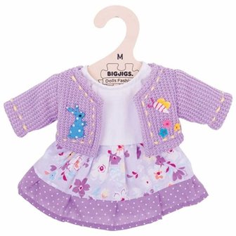 Bigjigs Kledingset Bloemenjurk &amp; vest Lila  (maat M)