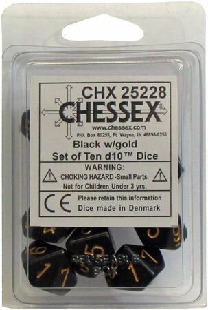 CHX 25228 Chessex Dice Set Black With Gold 