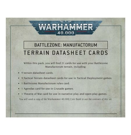 Warhammer 40,000 Battlezone: Manufactorum – Terrain Datasheet Cards