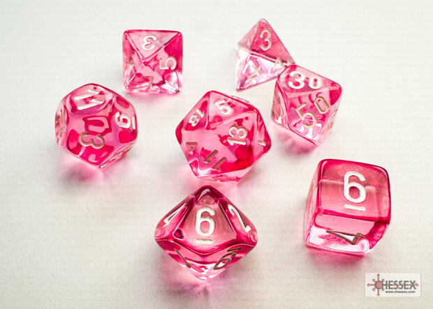 CHX 20384 Translucent Mini-Polyhedral Pink/white Dobbelsteen Set (7 stuks)