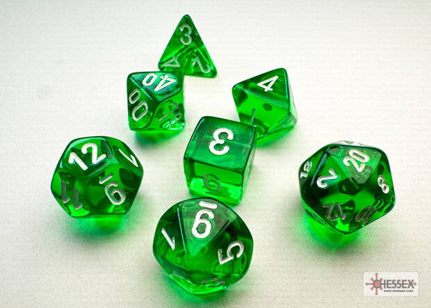 CHX 20375 Translucent Mini-Polyhedral Green/white Dobbelsteen Set (7 stuks)