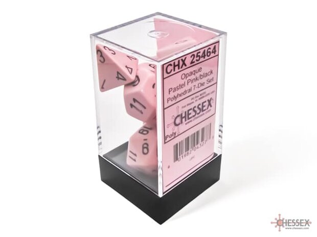 CHX 25464 Opaque Pastel Pink/black Polydice Dobbelsteen Set (7 stuks)