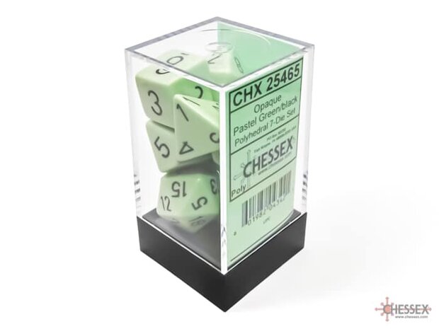 CHX 25465 Opaque Pastel Green/black Polydice Dobbelsteen Set (7 stuks)