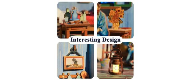 DIY 3D Houten Puzzel met 6 verschillende geluidseffecten, Miniature House Vincent’s Bedroom