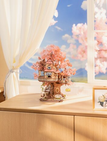 Robotime, DIY 3D Houten Modelbouwpakket, Sakura Boomhut