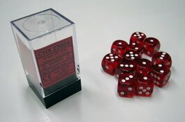 CHX 23604 Translucent Red/white D6 16mm Dobbelsteen Set (12 stuks)